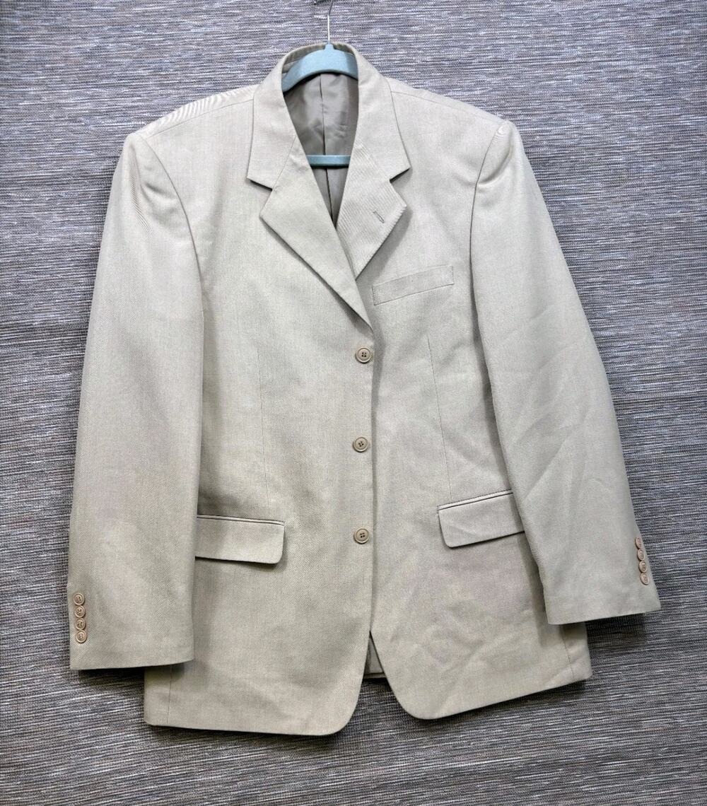 Moda Christiano Men's 3 Button Sport Coat Blazer Jacket Beige 40R Super 120's